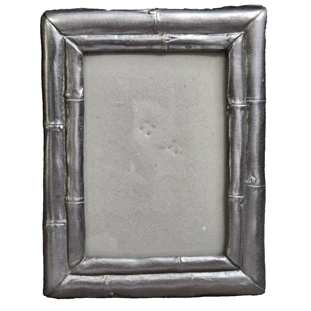 Vintage Silver Tone Metal Bamboo Motif Picture Frame 3.5 x 4 Tabletop Stand